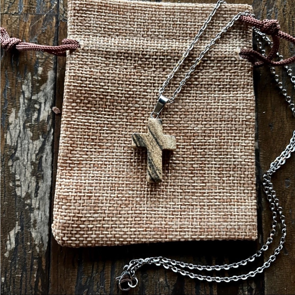 Picture Jasper Necklace Crystal Cross Necklace Gemstone Necklace
